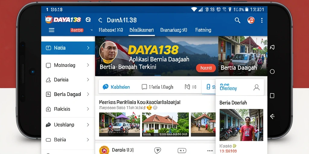 Tampilan antarmuka aplikasi DAYA138 menampilkan berita daerah terkini.