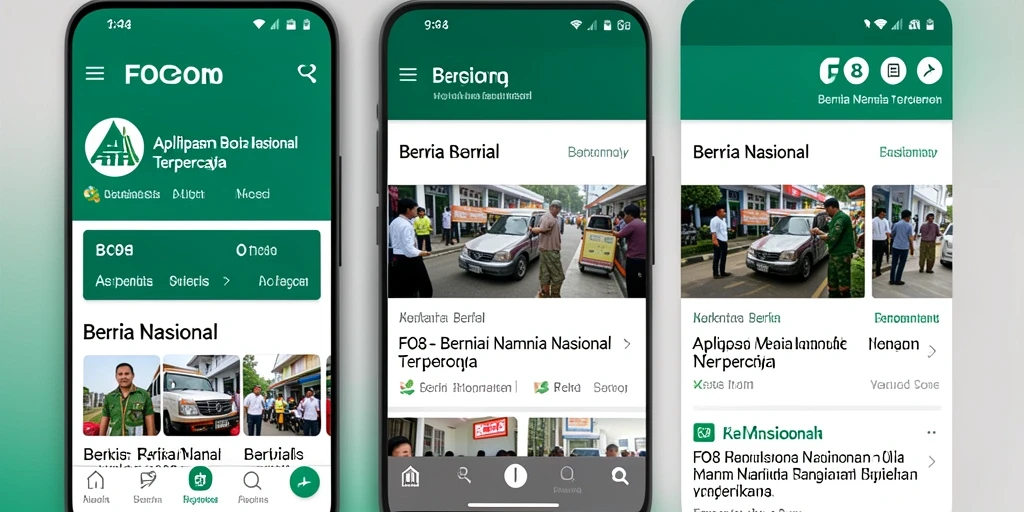 Antarmuka FO8 menampilkan berita nasional terkini dengan desain yang menarik.