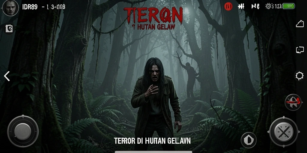 Tampilan antarmuka menegangkan dari game Horor Hutan IDR89.