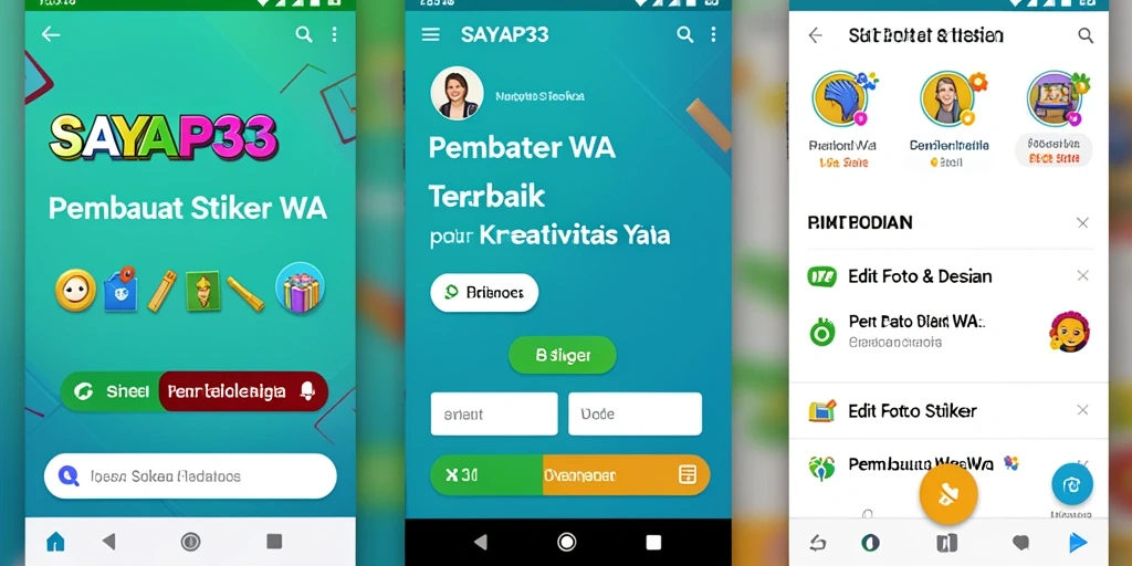 Antarmuka pengguna SAYAP33 untuk membuat stiker WA yang menarik.