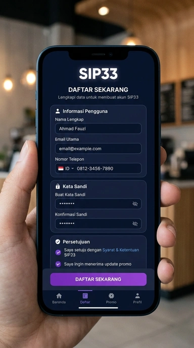Tampilan halaman daftar sip33