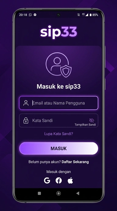 Tampilan halaman login sip33